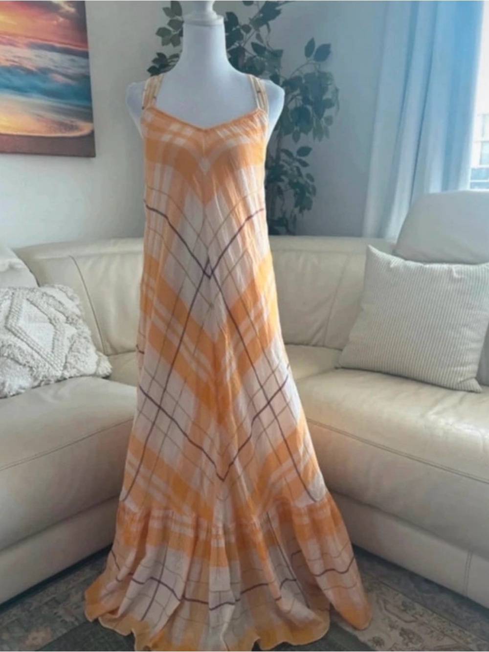 HOLDING HORSES Yellow Plaid Maxi Sundress